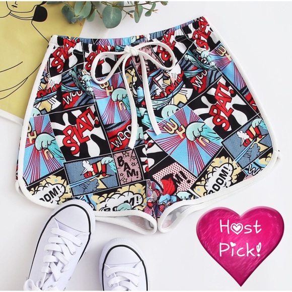 SHEIN Pants - Pop Art Comic Graphic Tie Front Dolphin Shorts